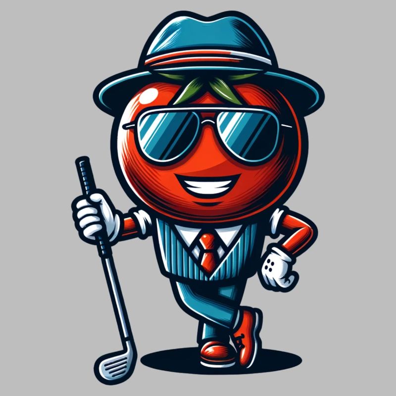 Drôle de tomate de golf dans un costume cool avec