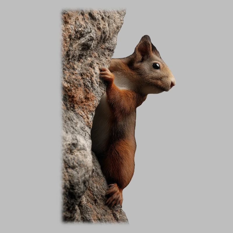 Curious squirrel on the tree trunk