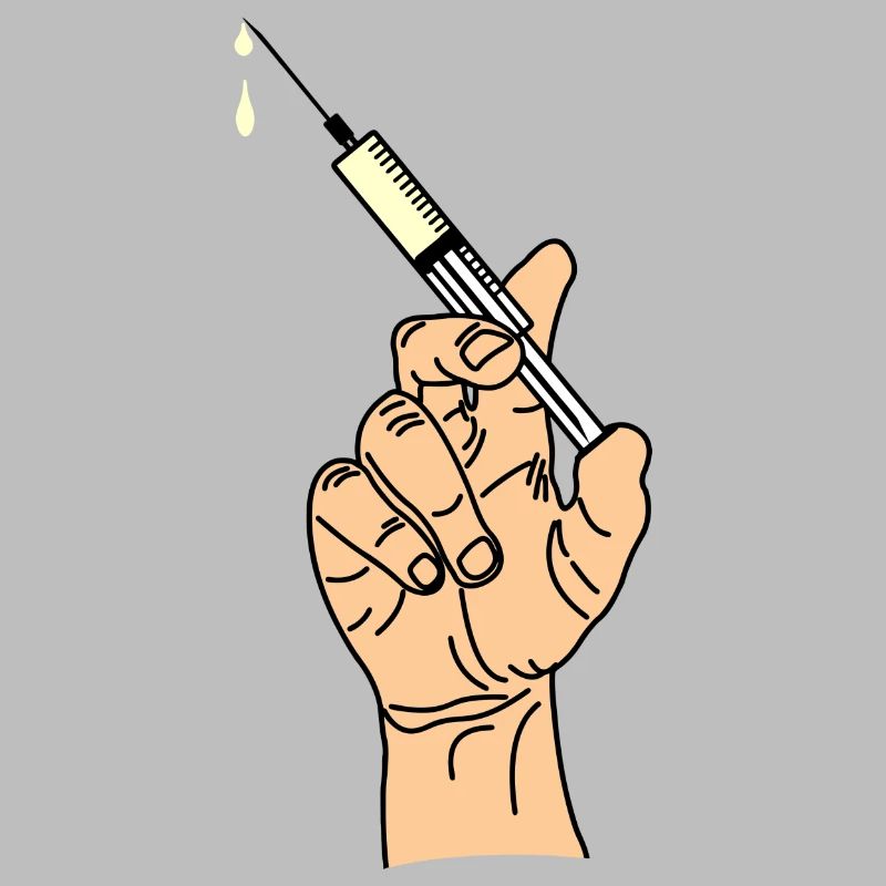 Main avec seringue d’évacuation 5