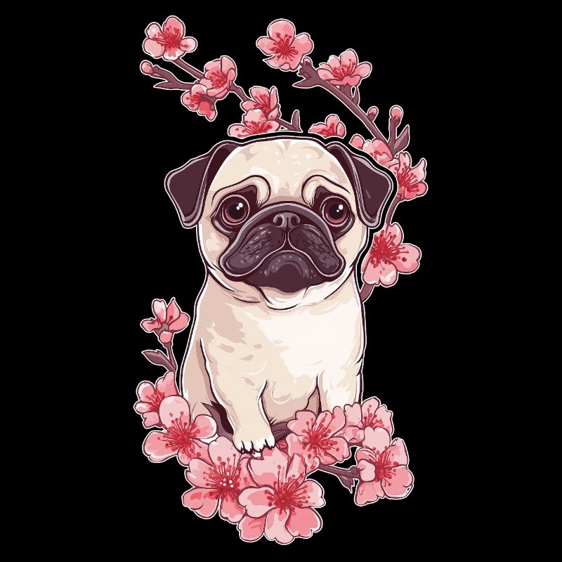Mops mit Blüten