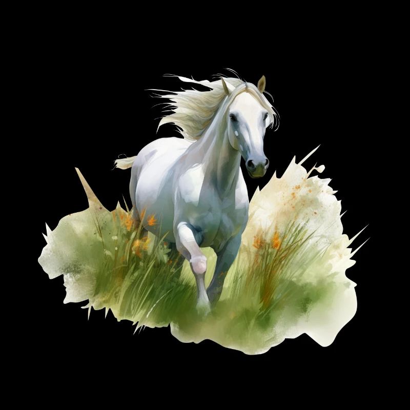 Cheval blanc style peinture réaliste dans un pré