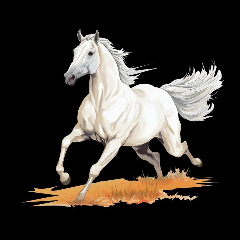 Cheval blanc style peinture réaliste dans un pré