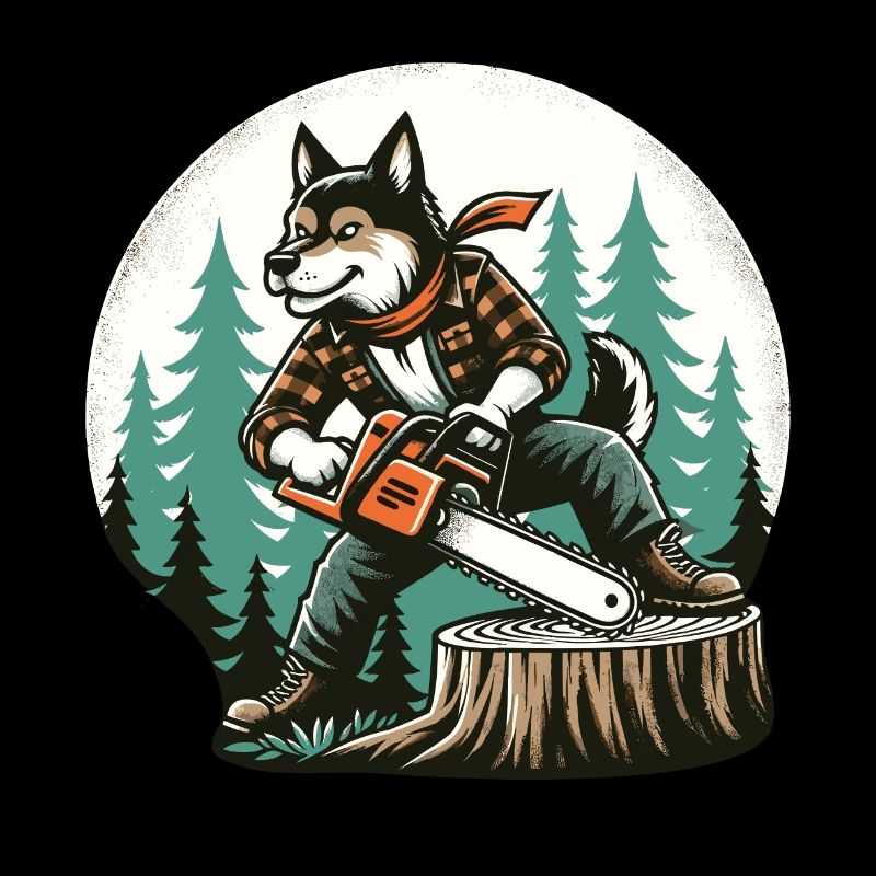 Fuchs Waldarbeiter Kettensäge Baum Holz Wald