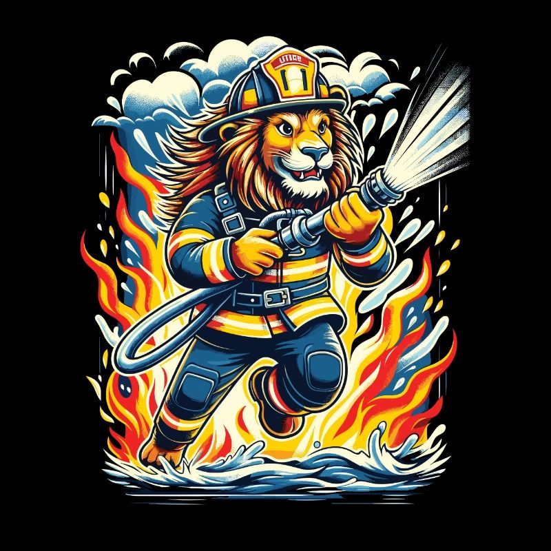 Lion, Pompier, Pompier, Flammes, Héros
