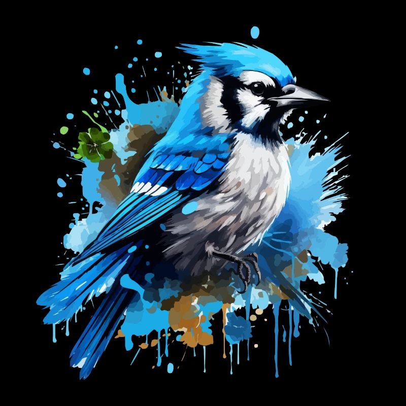 Geai bleu coloré, éclaboussures de peinture, éclaboussures de peinture