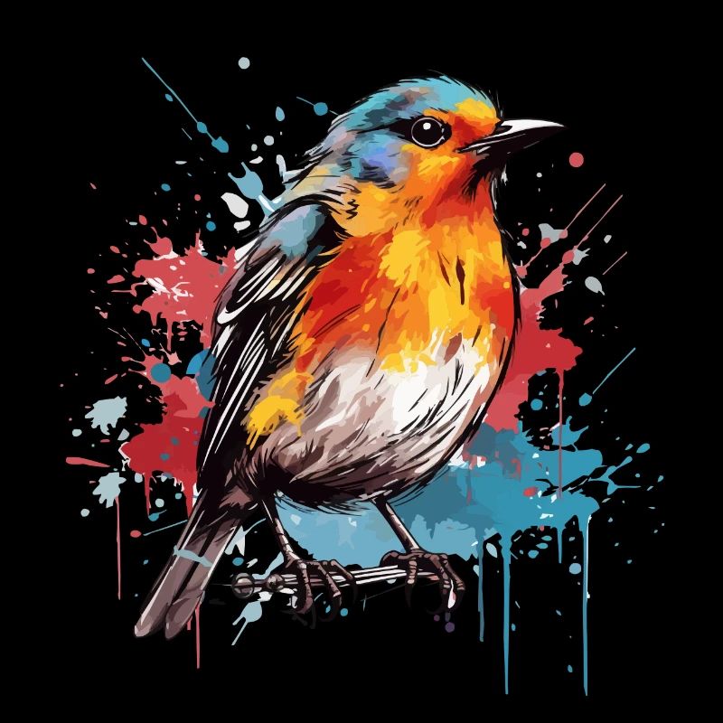 Buntes Rotkehlchen Farbkleckse Farbspritzer