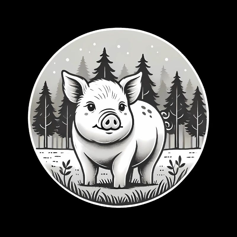 Illustration de cochon rustique en forêt