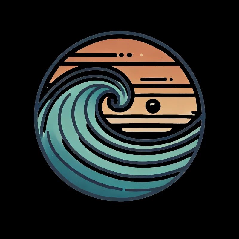 Vintage Ocean Wave Sunset Badge