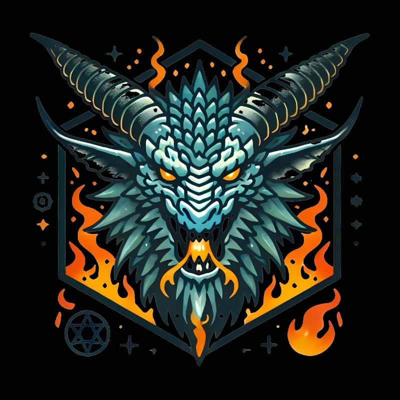Fierce Flaming Dragon Head Badge