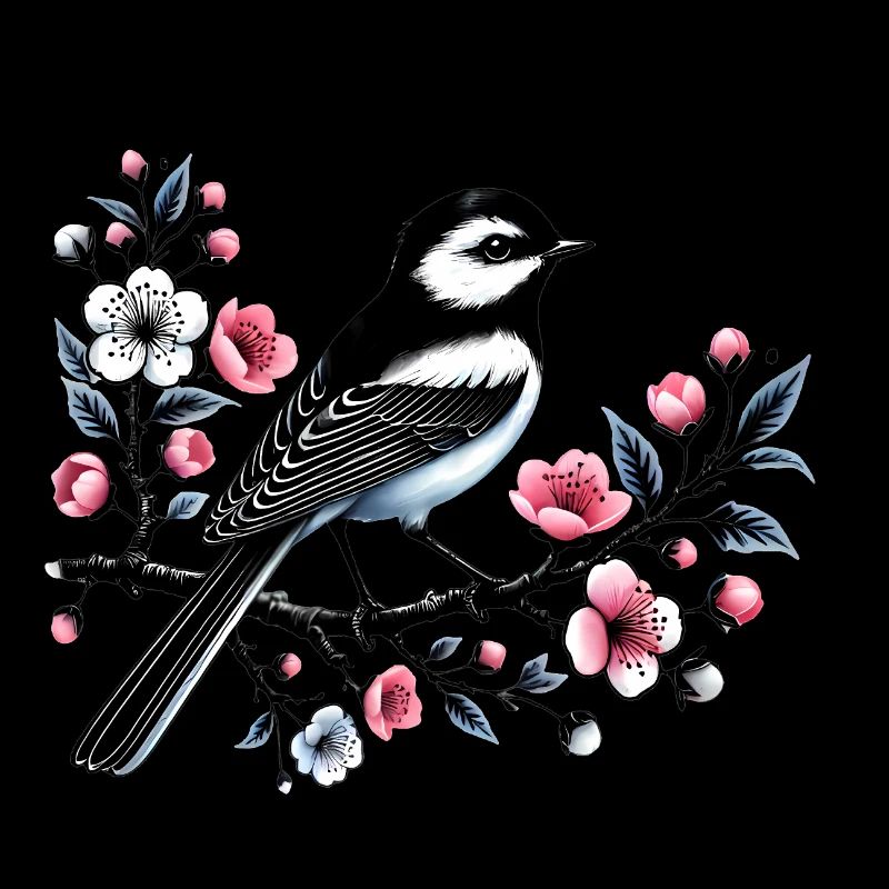 Chicadee on Blossoming Branch Design