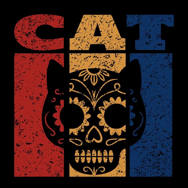 Sugar Skull Katze Retro Design