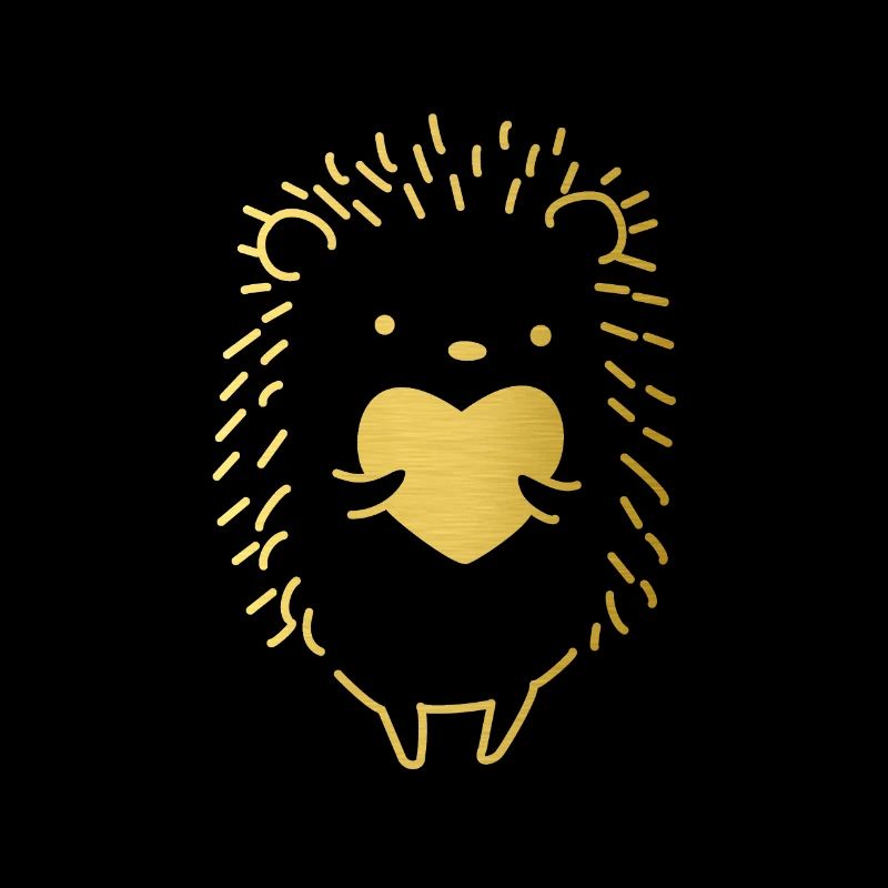 Hérisson doré avec un coeur d'or dans la main.