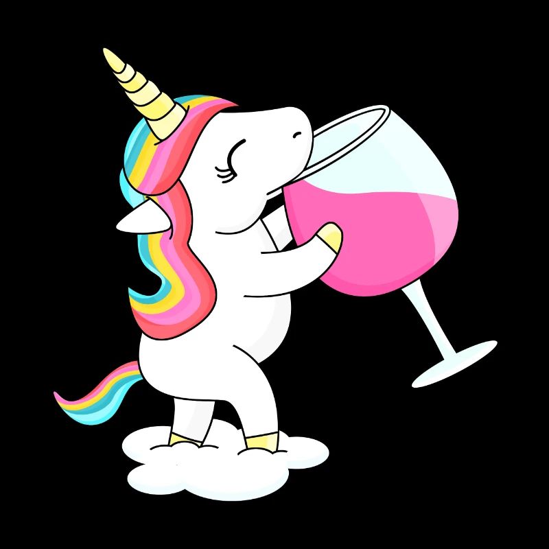 Licorne mignonne boit du vin sur le cloud