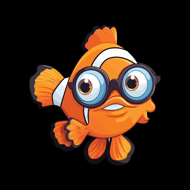 Clownfisch mit Brille Cartoon Kawaii Illustration