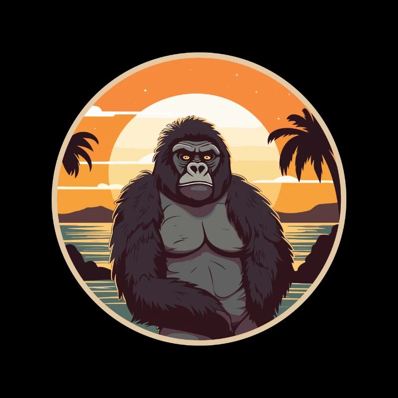Gorilla Funny Cartoon Kawaii Beach Illustration