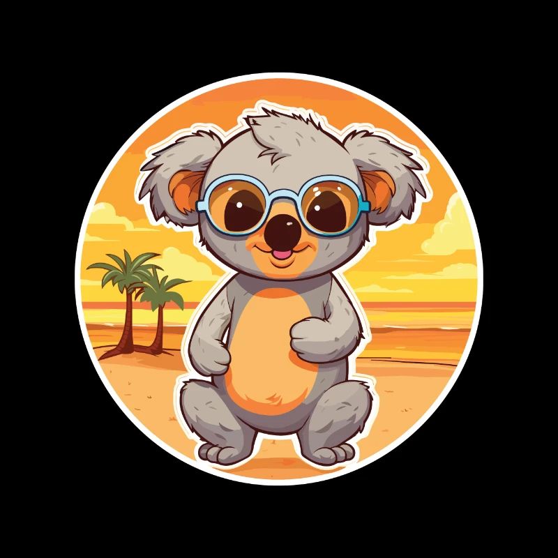 Koala Funny Cartoon Kawaii Beach Illustration