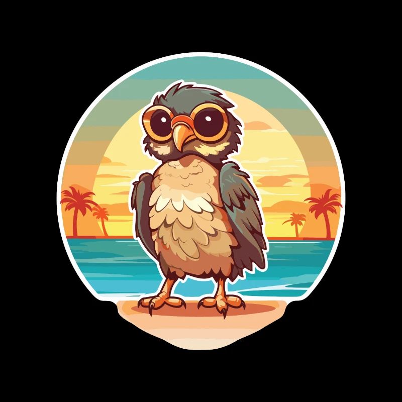 Hawk Funny Cartoon Kawaii Beach Illustration
