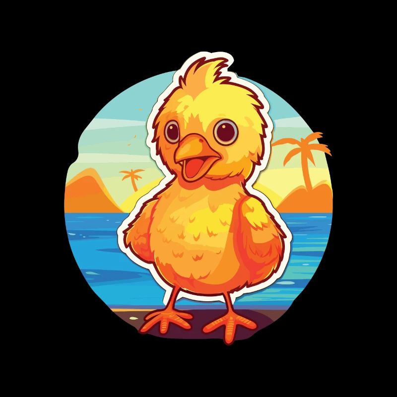 Poulet Drôle de dessin animé Kawaii Beach Illustration