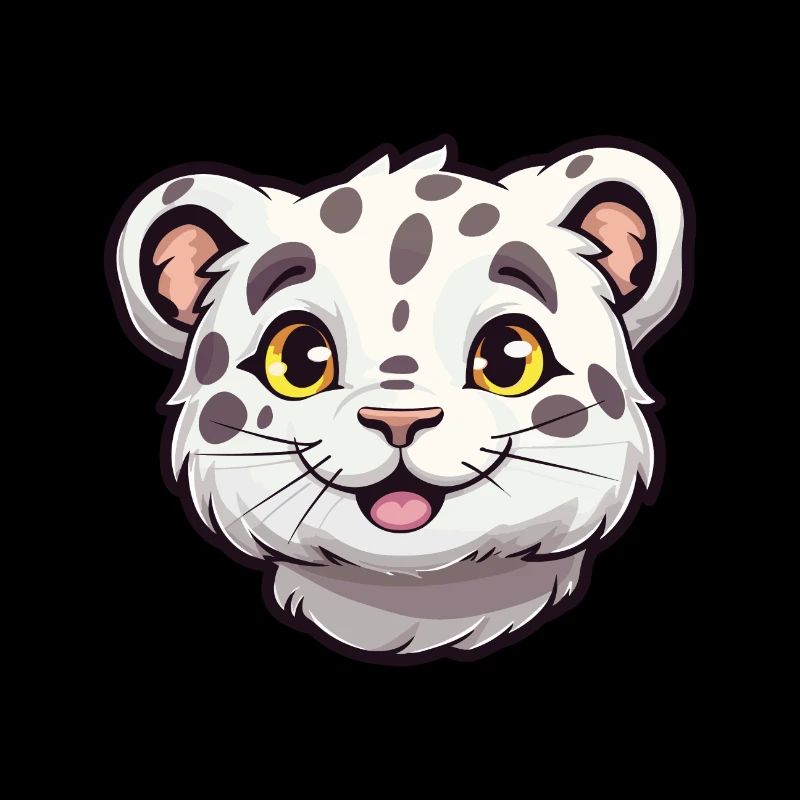 Léopard des neiges bébé chat dessin animé aquarelle Clipart