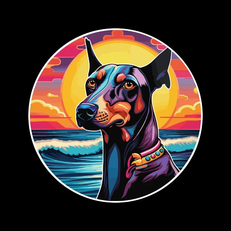 Dobermann Hunderasse Buntes Karikatur-Aquarell