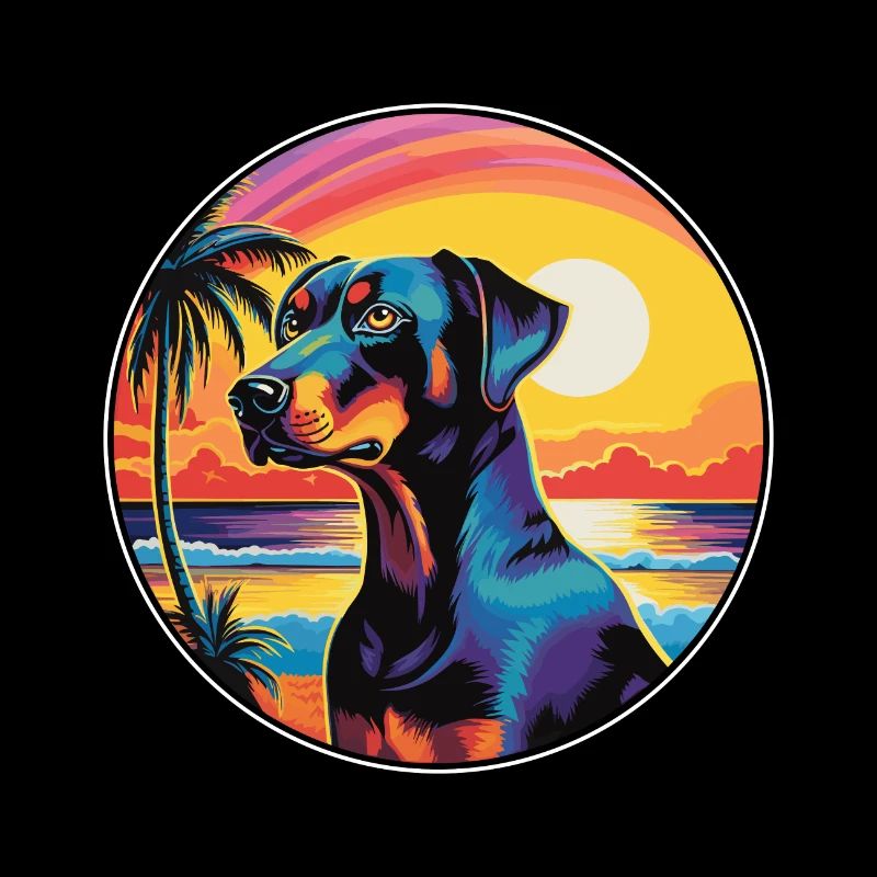 Doberman Pinscher Chien Race Coloré Dessin Animé Eau