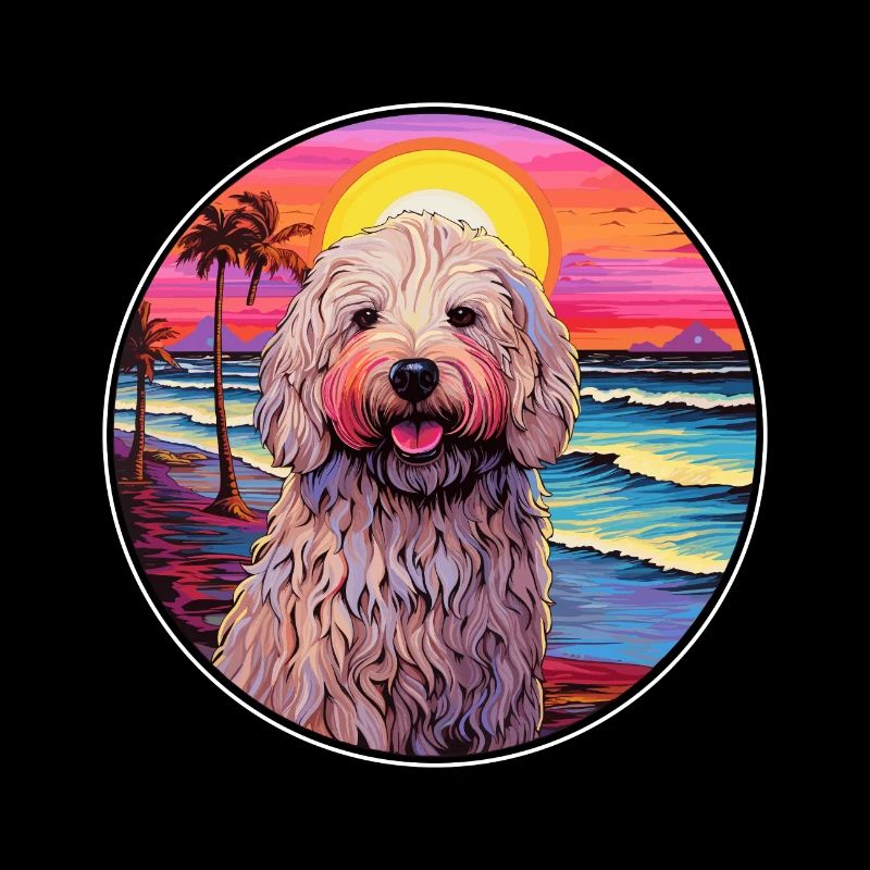 Komondor Dog Breed Aquarelle de dessin animé coloré
