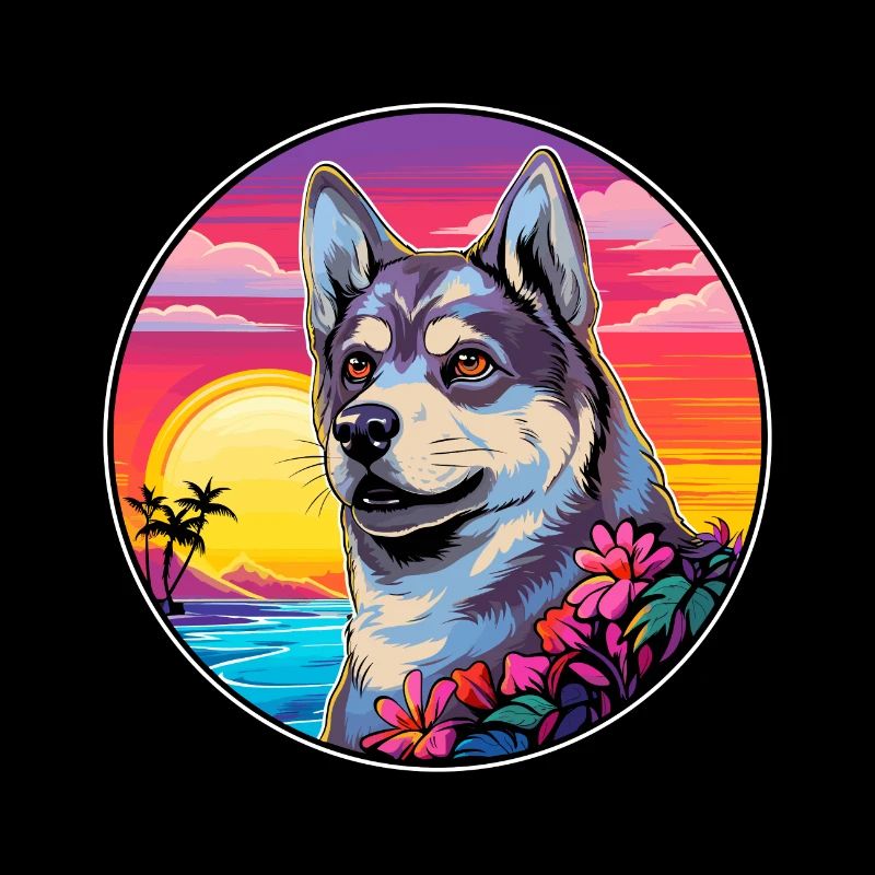 Schwedischer Elchhund Hunderasse Bunte Karikatur Wasserc