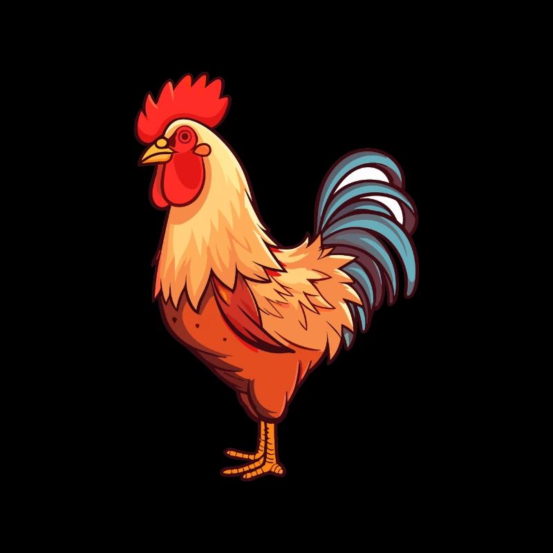 Coq mignon dessin animé kawaii aquarelle Animal de compagnie