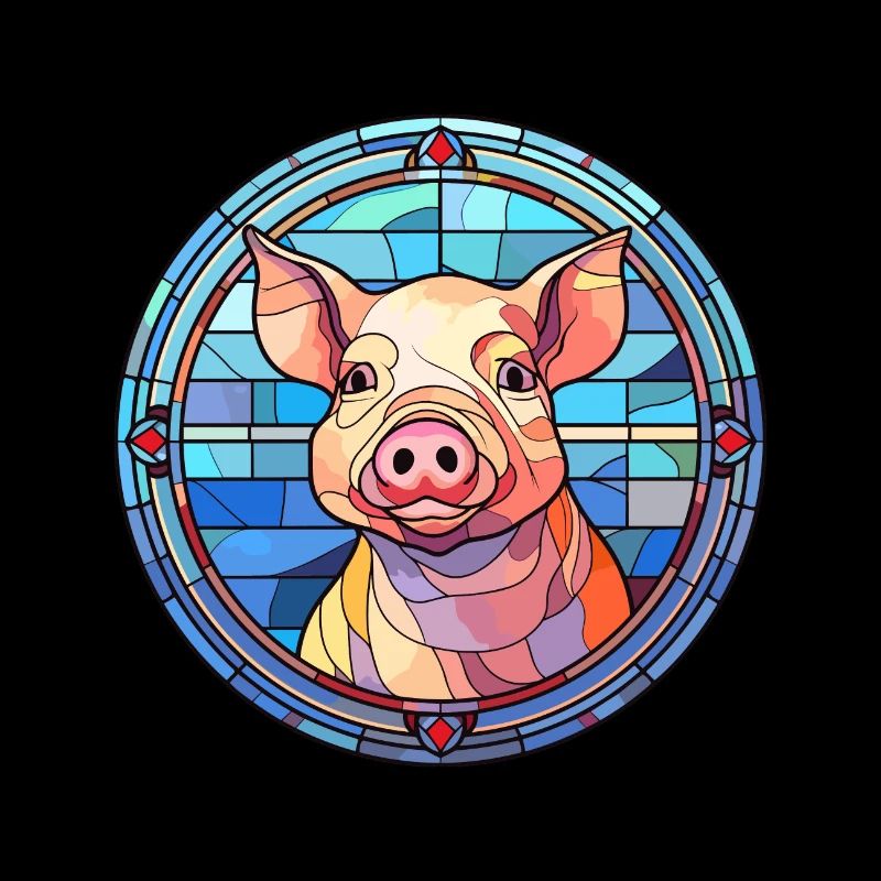 Cochon vitrail coloré dessin animé Kawaii Animal