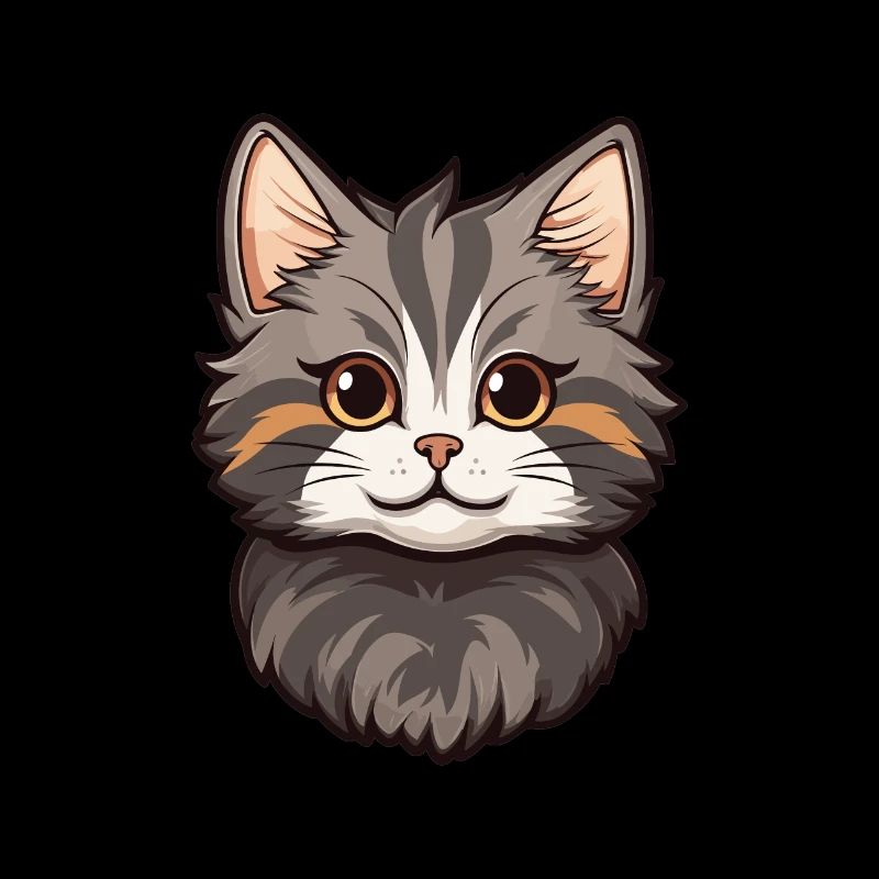 Chat Bobtail Américain Mignon Heureux Kawaii Cartoon Cli