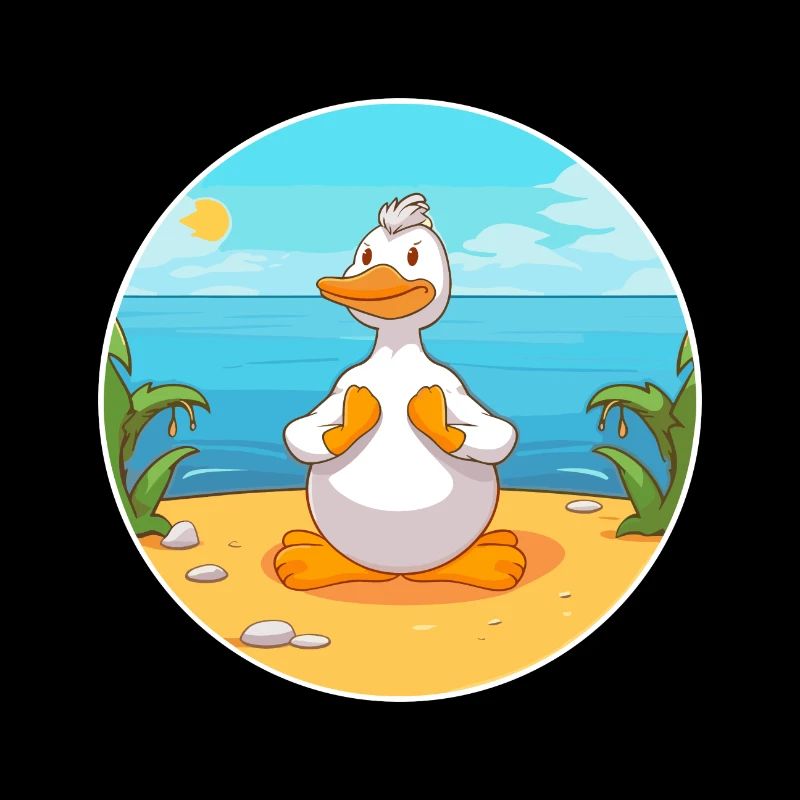 Duck Cartoon Yoga Beach Summer Illustration
