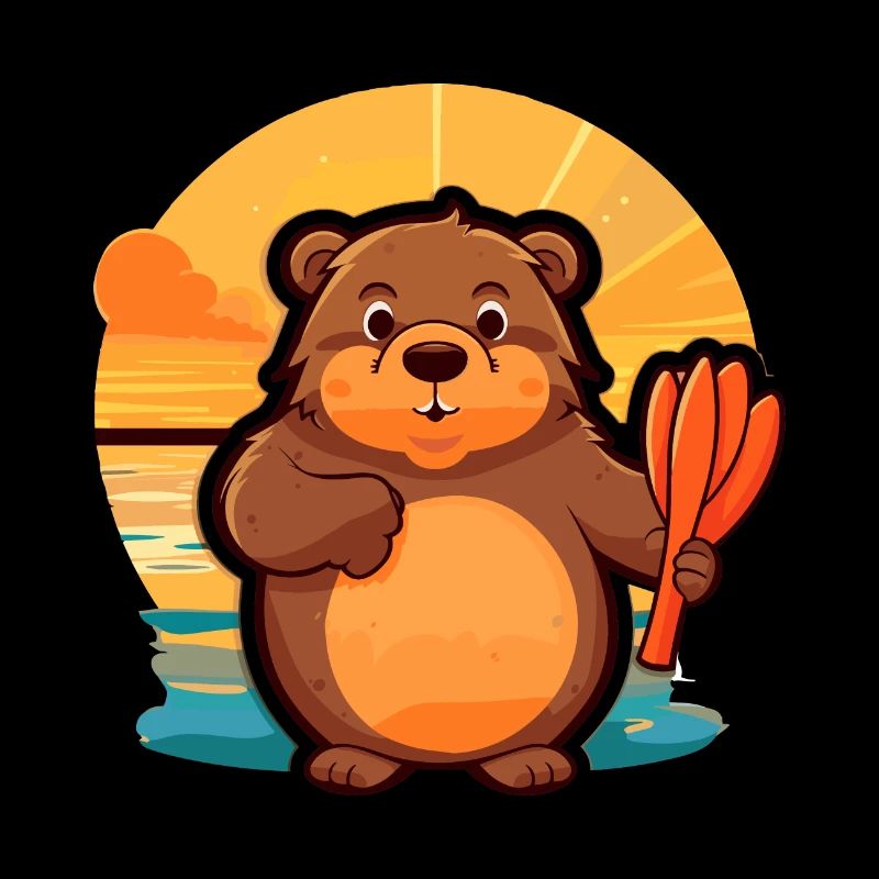 Castor drôle dessin animé Kawaii plage Illustration