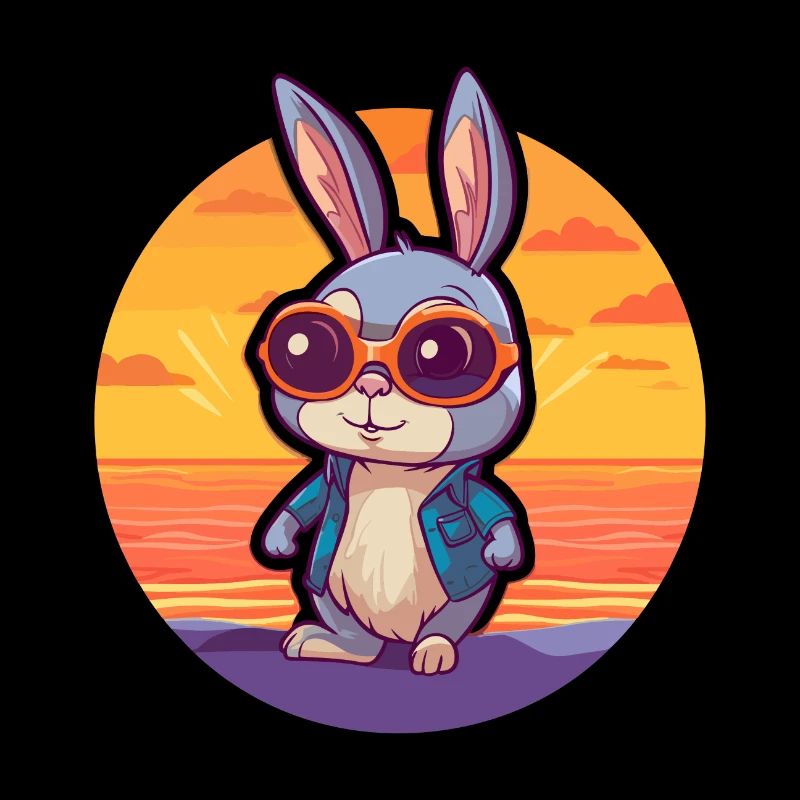 Lapin drôle de dessin animé kawaii plage illustration