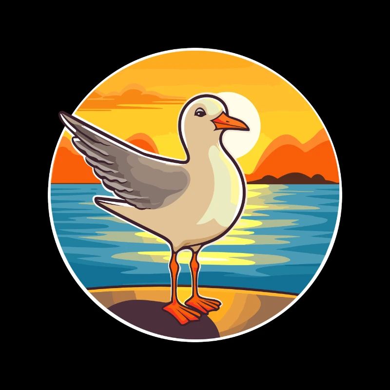 Mouette drôle de bande dessinée kawaii plage illustration