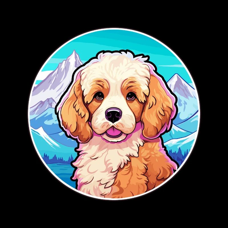 Cavapoo chien race dessin animé Kawaii aquarelle