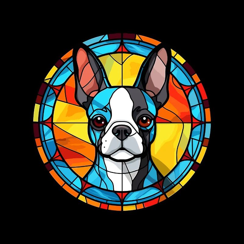 Boston Terrier chien race vitrail coloré Wa