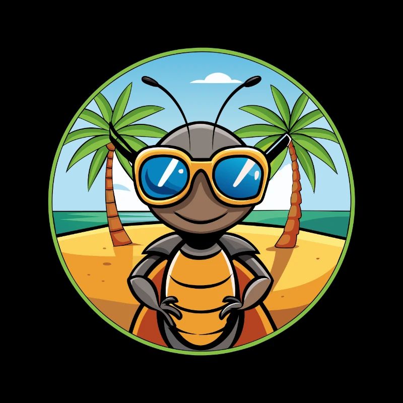 Fourmi Drôle Dessin Animé Plage D’été Lunettes De Soleil Autocollant