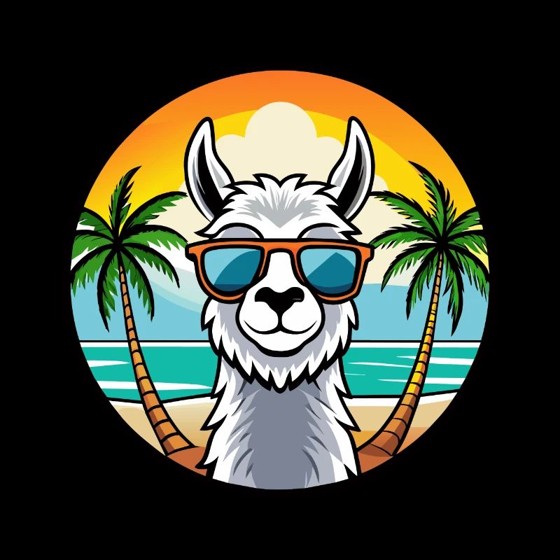 Lama Drôle Dessin Animé Plage D’été Lunettes De Soleil Cool