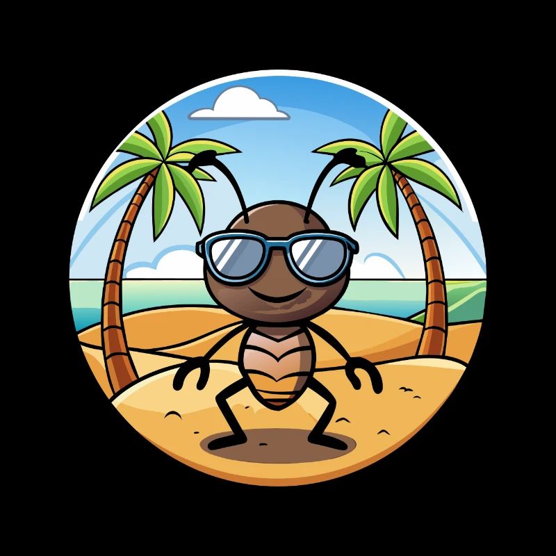 Fourmi Drôle Dessin Animé Plage D’été Lunettes De Soleil Autocollant