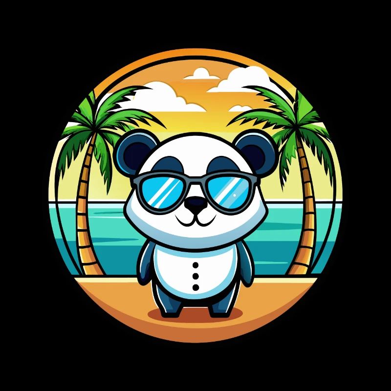 Panda Drôle Dessin Animé Plage D’été Lunettes De Soleil Cool