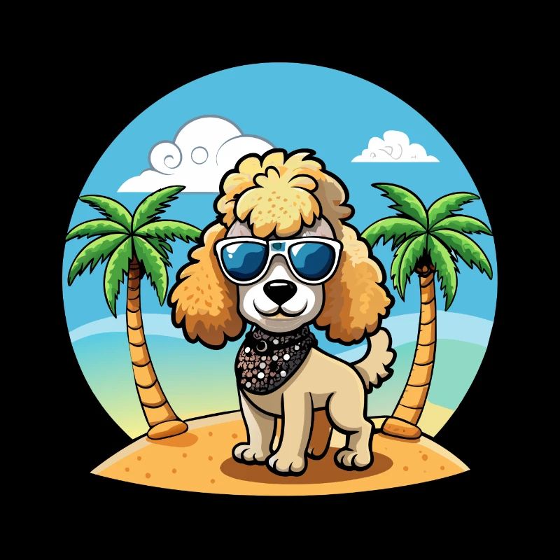Caniche Chien Drôle Dessin Animé Plage De Plage Lunettes De Soleil
