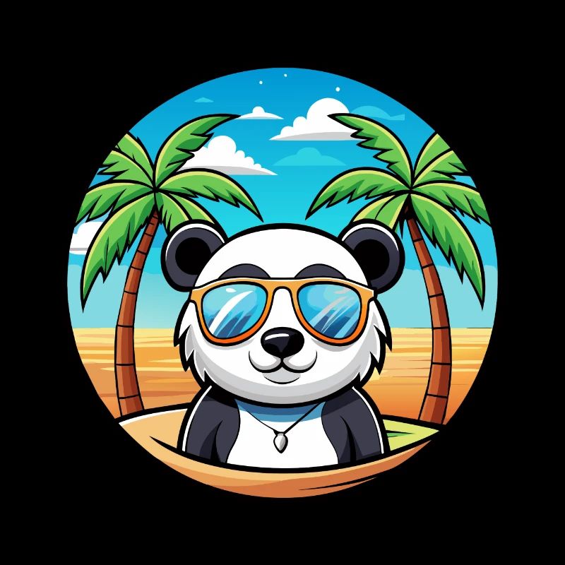 Panda Drôle Dessin Animé Plage D’été Lunettes De Soleil Cool