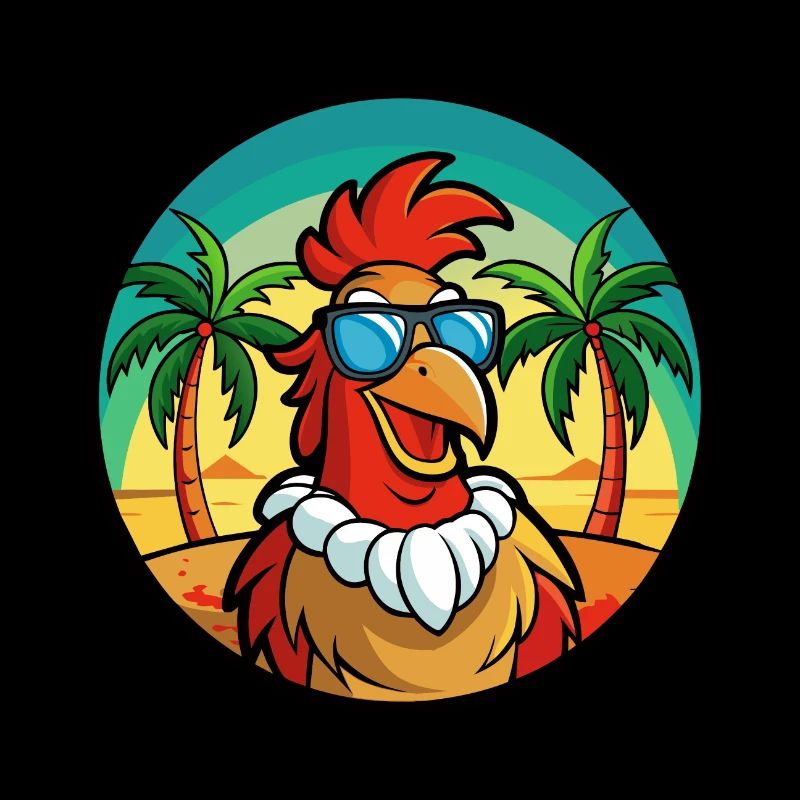 Coq Drôle Dessin Animé Plage D’été Lunettes De Soleil Cool
