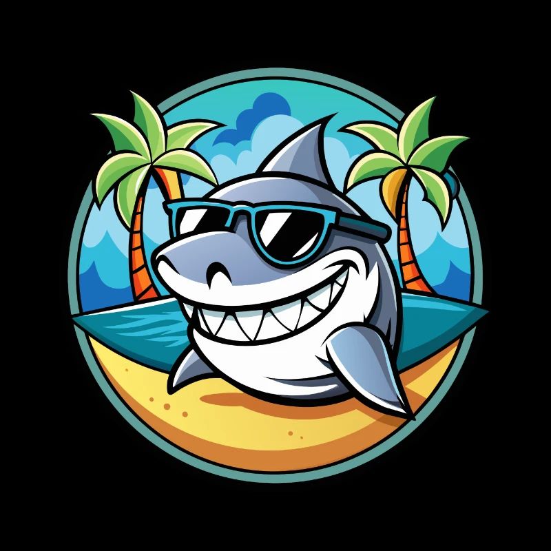 Requin Drôle Dessin Animé Plage D’été Lunettes De Soleil Cool