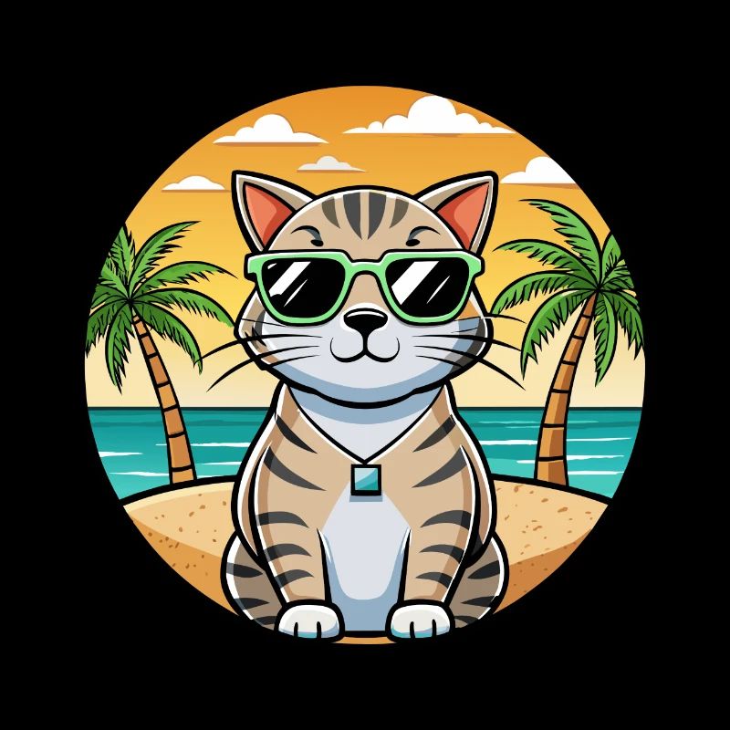 Scottish Fold Shorthair Cat Breed Cartoon Beach