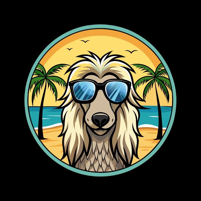 Afghanischer Windhund Hunderasse Cartoon Sonnenbrille Strand