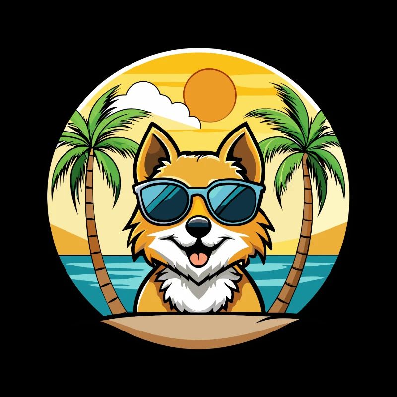 Spitz Hunderasse Cartoon Sonnenbrille Strand