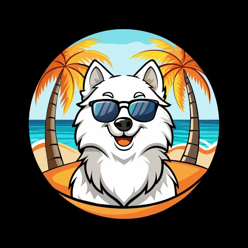 Samoyède Chien Race Dessin Animé Lunettes De Soleil Plage