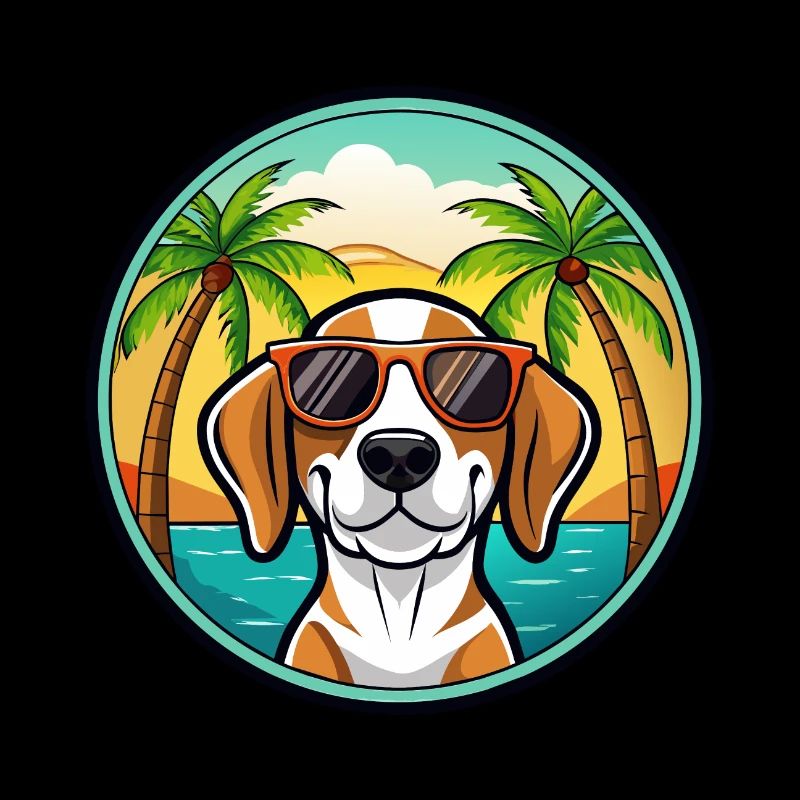 Treeing Walker Coonhound Race Chien Dessin Animé Plage