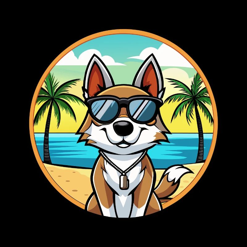Schweizer Laufhund Hunderasse Cartoon Sonnenbrille Strand